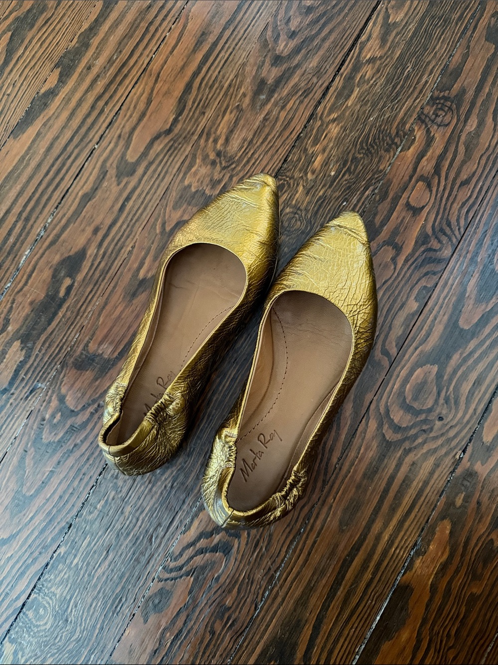Metallic Gold Pointed Toe Ballet Flats by Marta Ray made in Italy